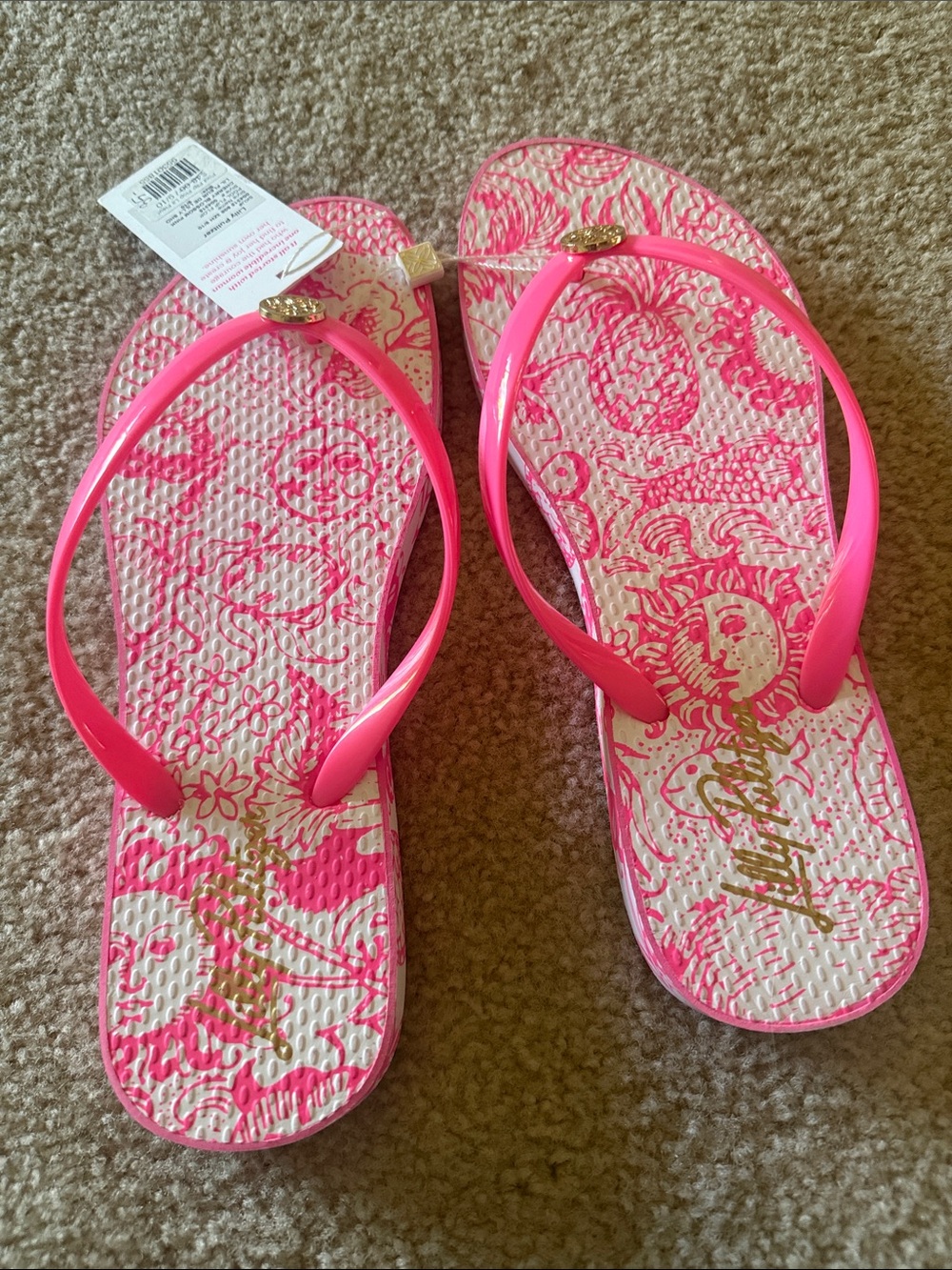 🆕Lilly Pulitzer Hot Pink Printed Flip Flops Sz 9/10